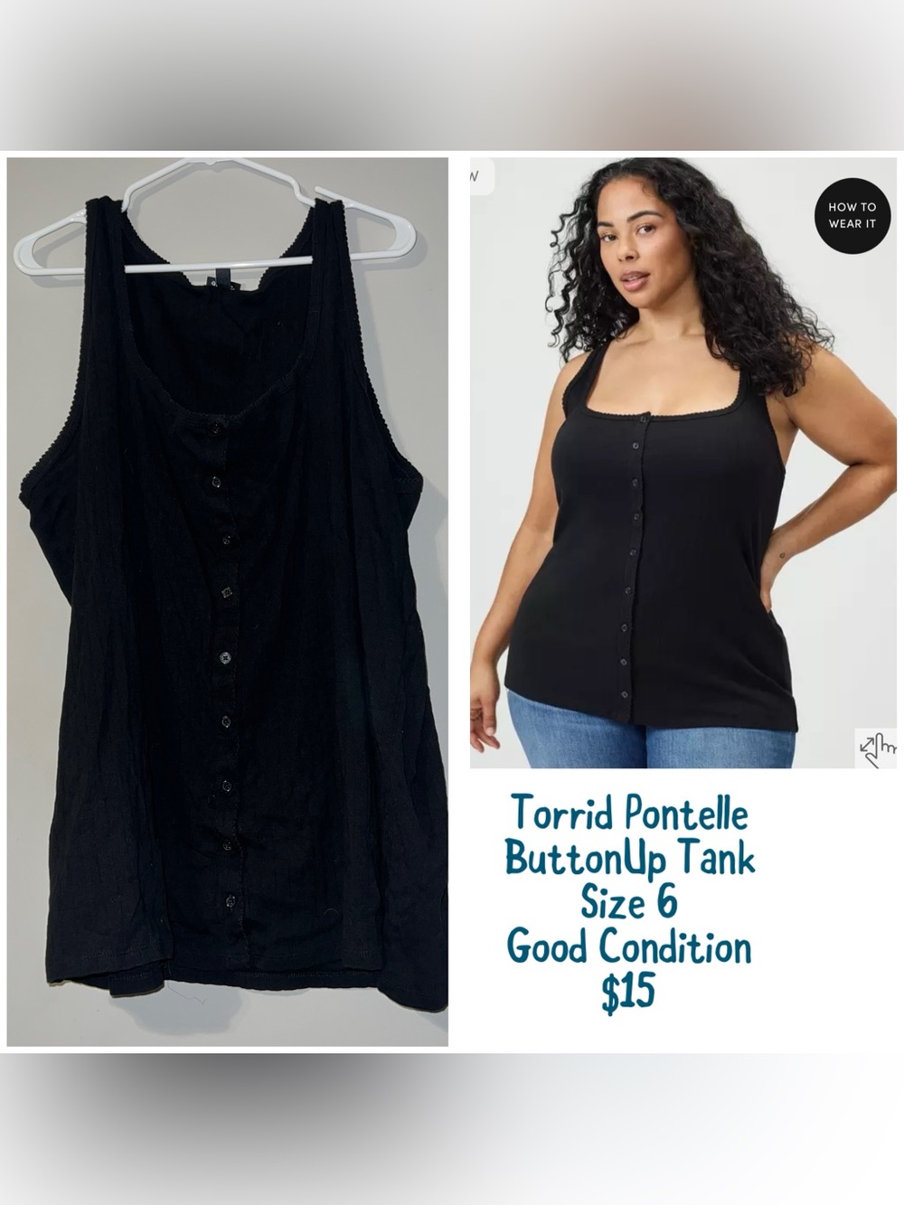 torrid Black Pontelle Button-Front Tank